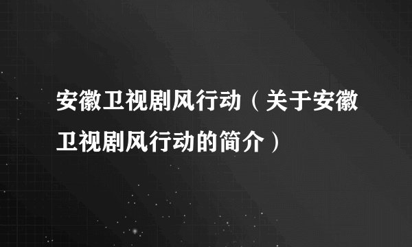 安徽卫视剧风行动（关于安徽卫视剧风行动的简介）