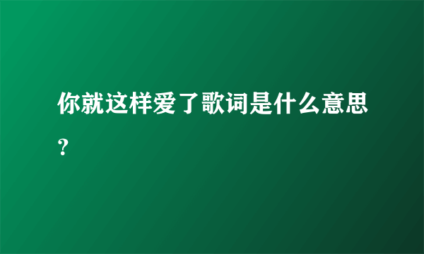 你就这样爱了歌词是什么意思？