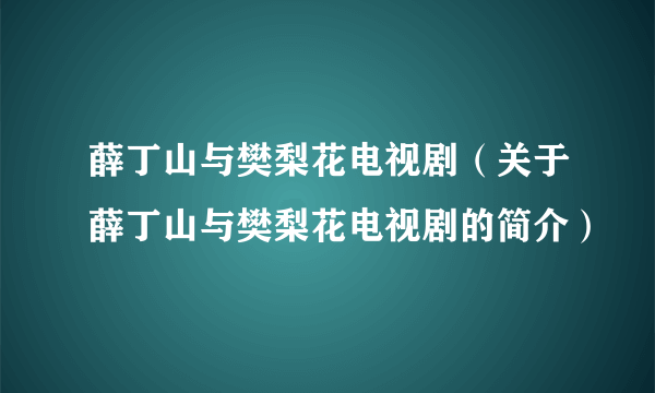 薛丁山与樊梨花电视剧（关于薛丁山与樊梨花电视剧的简介）