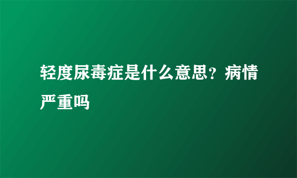 轻度尿毒症是什么意思？病情严重吗