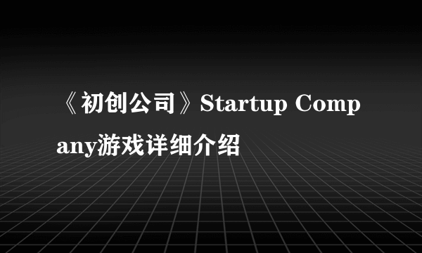 《初创公司》Startup Company游戏详细介绍