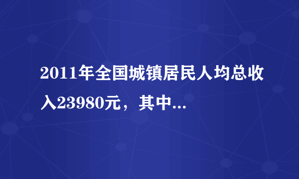 2011年全国城镇居民人均总收入23980元，其中，人均可支配收入218