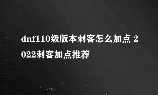 dnf110级版本刺客怎么加点 2022刺客加点推荐