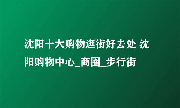 沈阳十大购物逛街好去处 沈阳购物中心_商圈_步行街