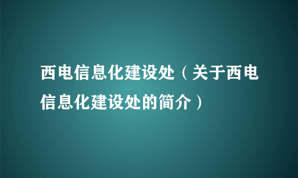 西电信息化建设处（关于西电信息化建设处的简介）