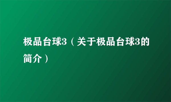 极品台球3（关于极品台球3的简介）