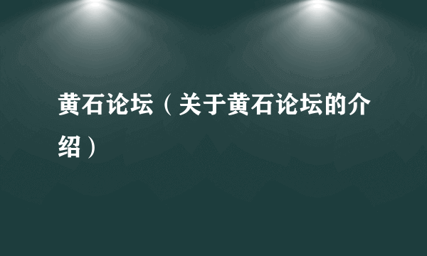 黄石论坛（关于黄石论坛的介绍）