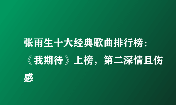 张雨生十大经典歌曲排行榜：《我期待》上榜，第二深情且伤感