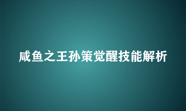 咸鱼之王孙策觉醒技能解析