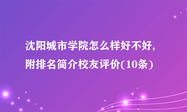 沈阳城市学院怎么样好不好,附排名简介校友评价(10条)