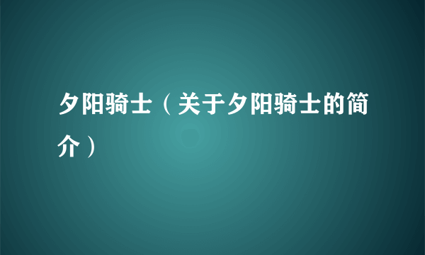 夕阳骑士（关于夕阳骑士的简介）