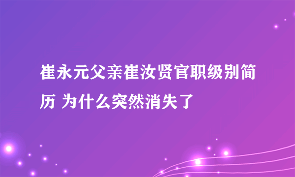 崔永元父亲崔汝贤官职级别简历 为什么突然消失了