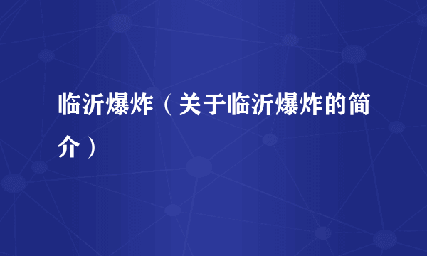 临沂爆炸（关于临沂爆炸的简介）