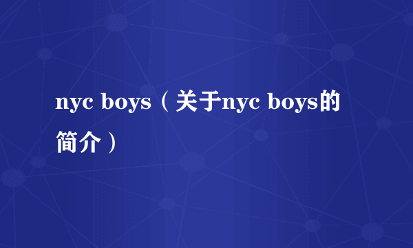 nyc boys（关于nyc boys的简介）