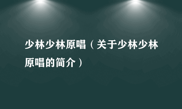 少林少林原唱（关于少林少林原唱的简介）