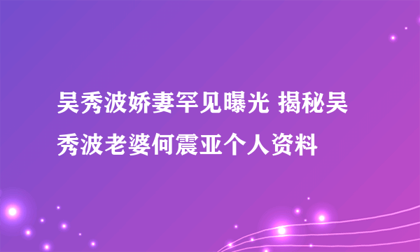 吴秀波娇妻罕见曝光 揭秘吴秀波老婆何震亚个人资料