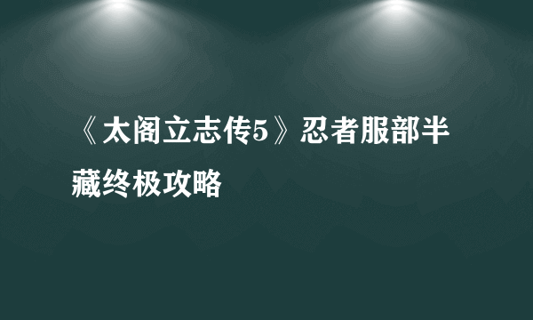 《太阁立志传5》忍者服部半藏终极攻略