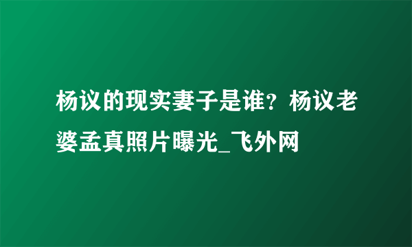 杨议的现实妻子是谁？杨议老婆孟真照片曝光_飞外网