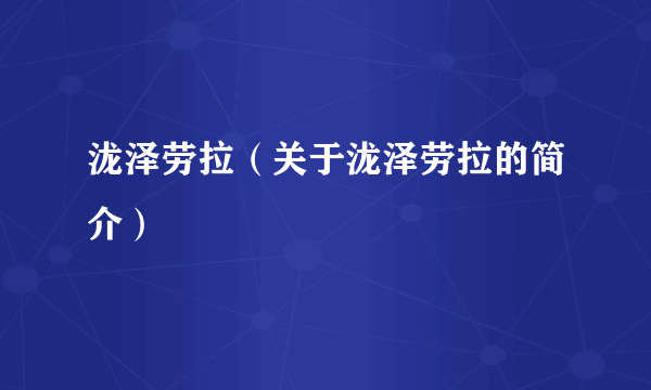 泷泽劳拉（关于泷泽劳拉的简介）