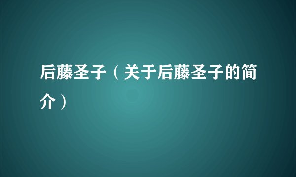 后藤圣子（关于后藤圣子的简介）