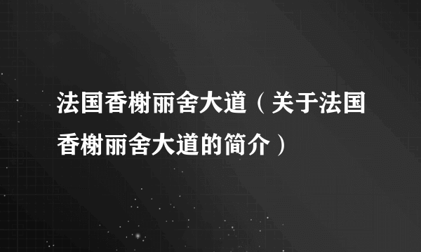 法国香榭丽舍大道（关于法国香榭丽舍大道的简介）