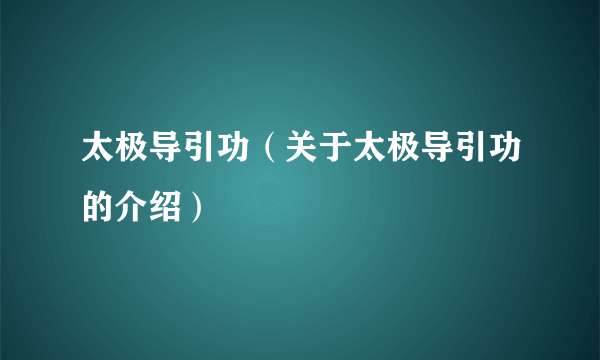 太极导引功（关于太极导引功的介绍）