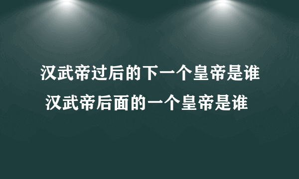 汉武帝过后的下一个皇帝是谁 汉武帝后面的一个皇帝是谁