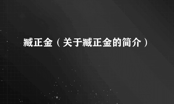 臧正金（关于臧正金的简介）