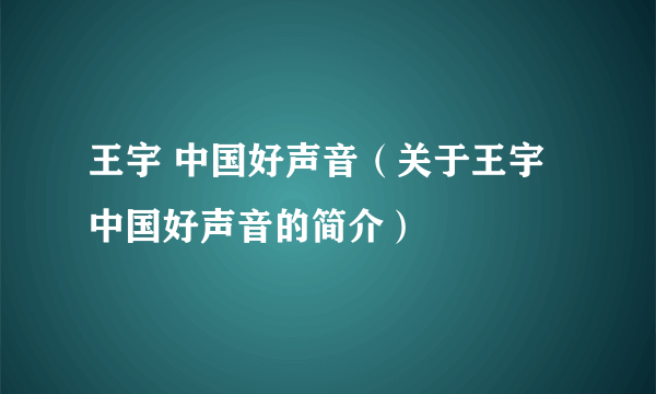 王宇 中国好声音（关于王宇 中国好声音的简介）