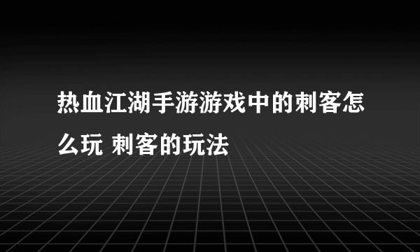 热血江湖手游游戏中的刺客怎么玩 刺客的玩法