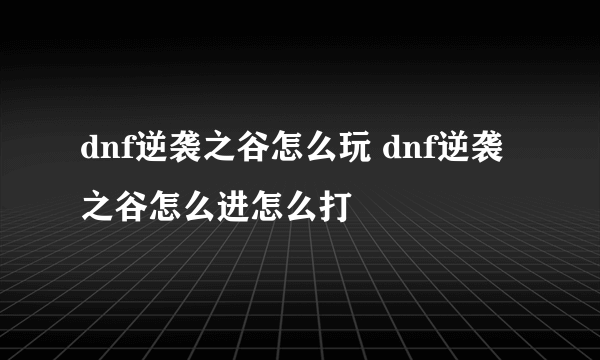 dnf逆袭之谷怎么玩 dnf逆袭之谷怎么进怎么打