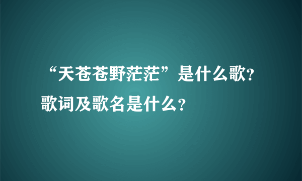 “天苍苍野茫茫”是什么歌？歌词及歌名是什么？