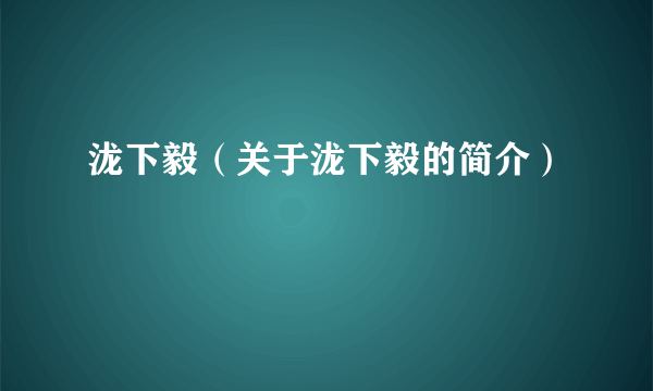 泷下毅（关于泷下毅的简介）