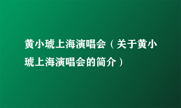 黄小琥上海演唱会（关于黄小琥上海演唱会的简介）