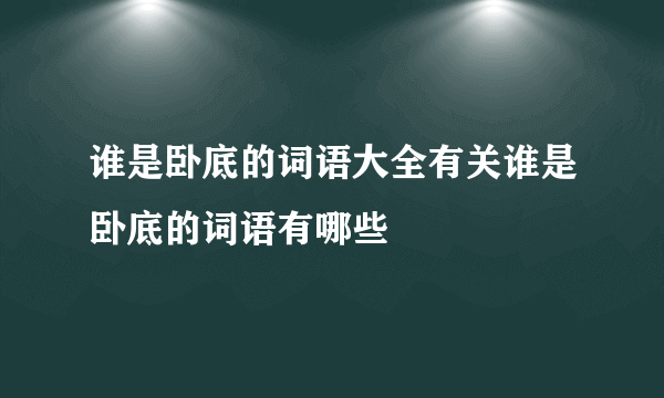 谁是卧底的词语大全有关谁是卧底的词语有哪些