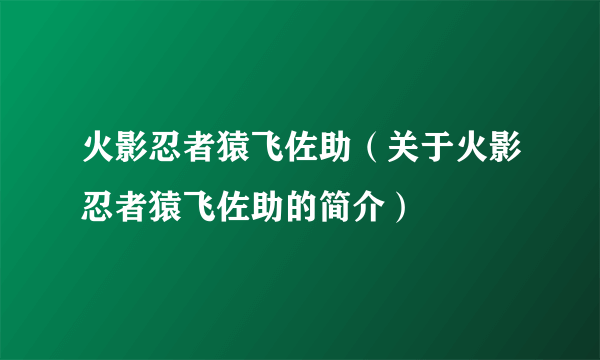 火影忍者猿飞佐助（关于火影忍者猿飞佐助的简介）