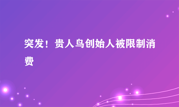 突发！贵人鸟创始人被限制消费