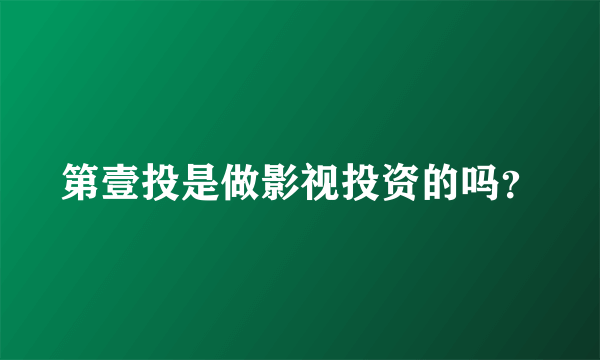 第壹投是做影视投资的吗？