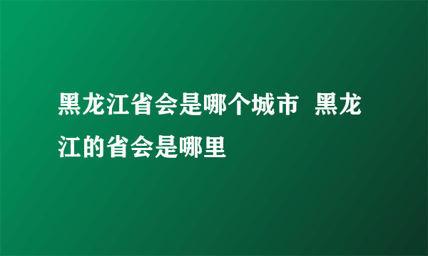 黑龙江省会是哪个城市  黑龙江的省会是哪里