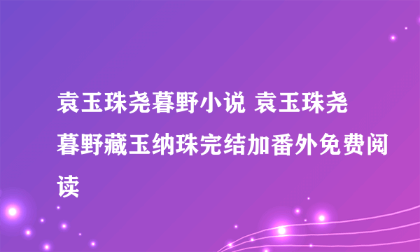 袁玉珠尧暮野小说 袁玉珠尧暮野藏玉纳珠完结加番外免费阅读