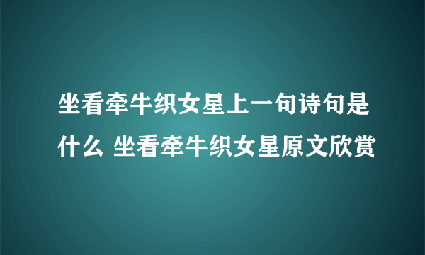 坐看牵牛织女星上一句诗句是什么 坐看牵牛织女星原文欣赏