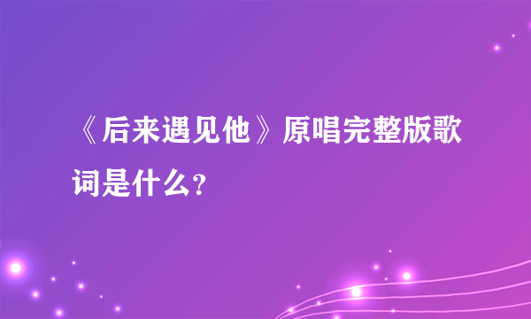 《后来遇见他》原唱完整版歌词是什么？