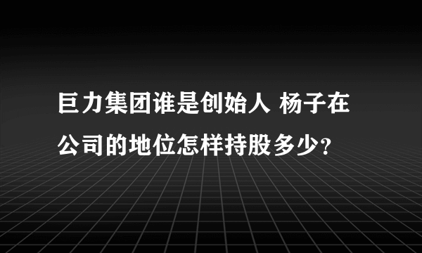 巨力集团谁是创始人 杨子在公司的地位怎样持股多少？