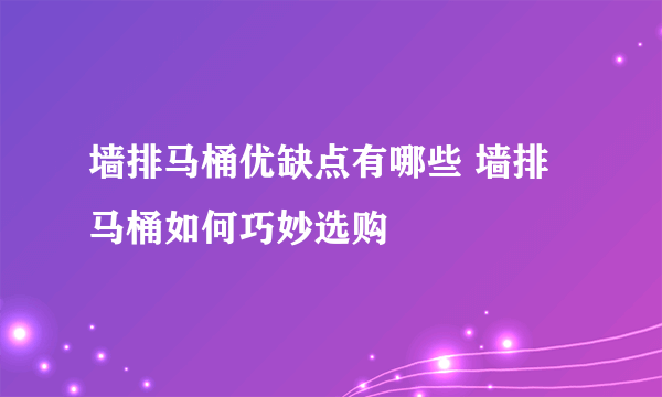 墙排马桶优缺点有哪些 墙排马桶如何巧妙选购