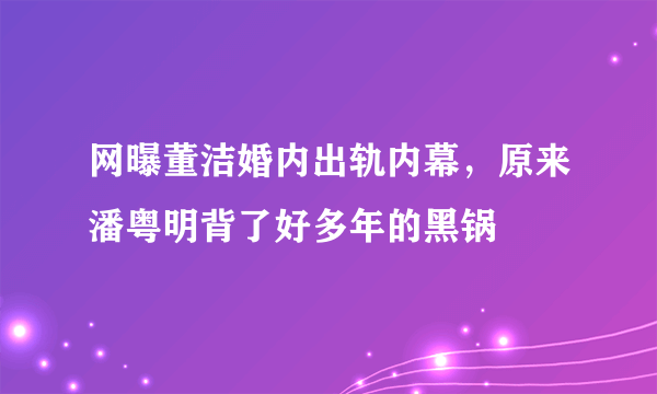 网曝董洁婚内出轨内幕，原来潘粤明背了好多年的黑锅