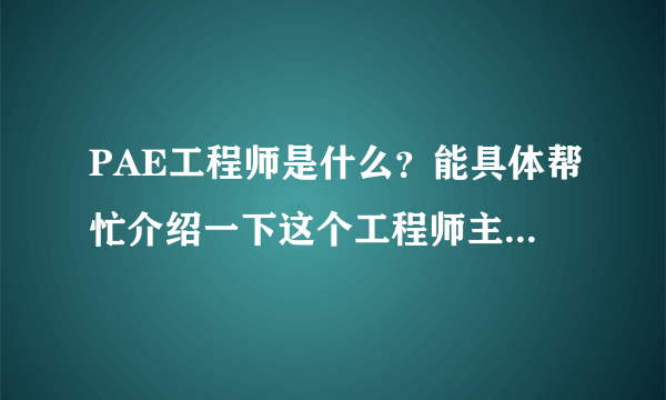 PAE工程师是什么？能具体帮忙介绍一下这个工程师主要干的工作么？