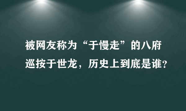 被网友称为“于慢走”的八府巡按于世龙，历史上到底是谁？