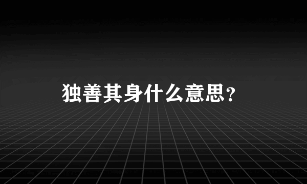 独善其身什么意思？