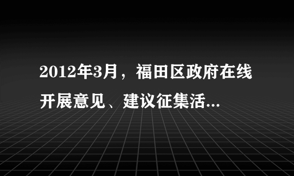 2012年3月，福田区政府在线开展意见、建议征集活动，邀请广大网民积极参与。本次意见征集涉及健康社区打造、辖区文化建设、产业发展、城市管理、教育建设、企业服务和政府自身建设等多个主题，内容涵盖民生福利方方面面。广大网民这种参与民主决策的方式属于A．社会听证制度B．社情民意反映制度C．专家咨询制度D．重大事项社会公示制度