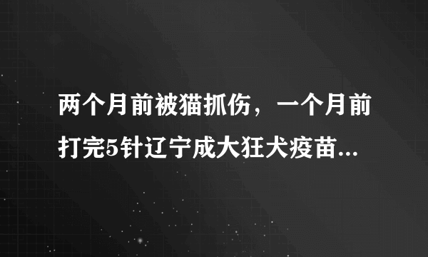 两个月前被猫抓伤，一个月前打完5针辽宁成大狂犬疫苗，今天拿到狂犬抗体检测报告，阳性。